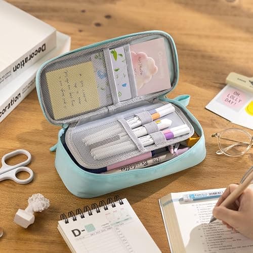 CICIMELON Durable Pencil Case Big Storage Pen Pouch Bag for School Supplies Office College Teen Adults, Light Blue thumbnail 2