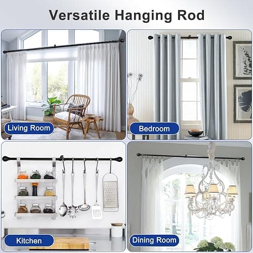 Black Curtain Rods for Windows 24 to 48 Inch, Heavy Duty Decorative Curtain Rods with Matte Black Lamp Style Finials, Adjustable 1" Diameter Metal Drapery Pole Set for Windows(S) thumbnail 5