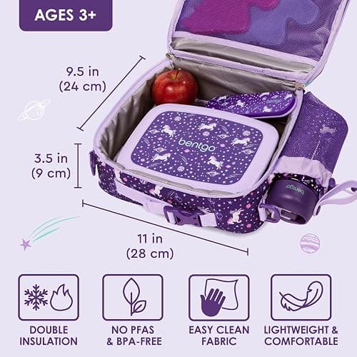 Bentgo Kids Lunch Bag - Durable, Double-Insulated Lunch Bag for Kids 3+; Holds Lunch Box, Water Bottle, & Snacks; Easy-Clean Water-Resistant Fabric & Multiple Zippered Pockets (Unicorn) thumbnail 3