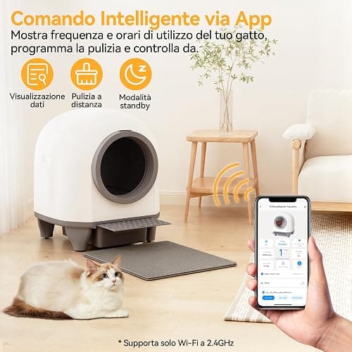 Lettiera Gatto Autopulente con APP, Lettiera Autopulente per Gatti da 90 L con Cassetto Feci da 8,5 L per Oltre una Settimana, Sistema Profumato e Sensore Radar, Adatta a Famiglie con Più Gatti. thumbnail 6