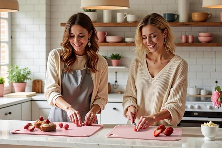 THETCHRY Plastic Cutting Board Set, Pink Cutting Board with Non-slip, Cutting Board for Kitchen Set of 3, Dishwasher Safe, BPA Free, Reversible, with Grip Handle, Pink thumbnail 8
