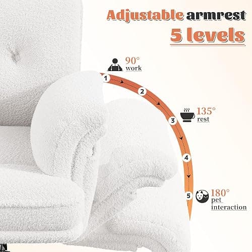 Criss Cross Chair with Armrests & Wheels for Cross-Legged Sitting，Ergonomic Computer Gaming Chair with Two Side Pockets，Teddy Plush Wide Seat Reclining Desk Chair for Home,Office,Beige thumbnail 4