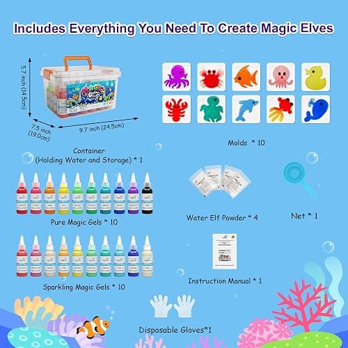 Kiditos Magic Water Elf Toy Kit–Squishies for Kids, 20 Gels & 10 Molds, Magic Gel Water Pets Sensory Toy, Fun DIY Craft Kit, Party Favors, Birthday & Christmas Gifts for Kids Ages 3+ thumbnail 5