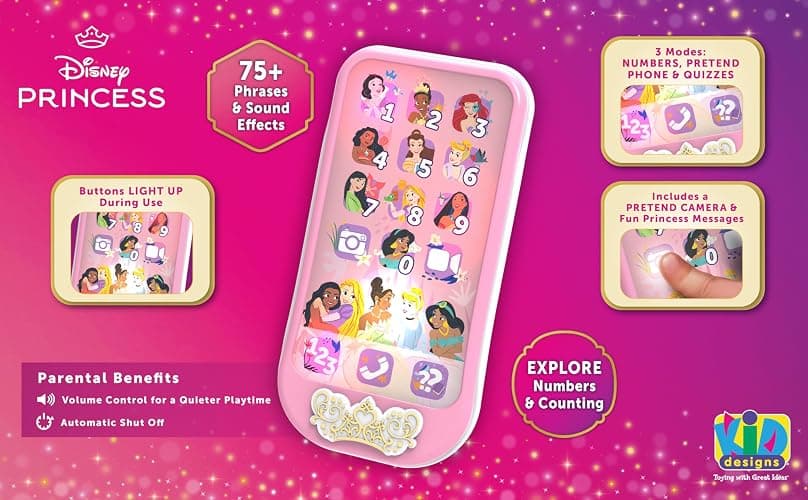 eKids Disney Princess Toy Phone for Kids, Toddler Toys Designed for Fans of Disney Princess Toys, Great Stocking Stuffers for Kids (DP-160) thumbnail 4