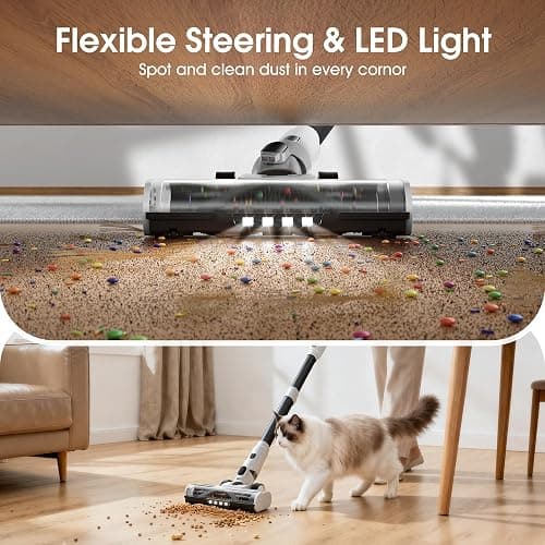 Cordless Vacuum Cleaner, 600W 50KPA 70Mins Runtime Fast Charging Vacuum Cleaner, Self-Standing LED Light Touch Screen Stick Vacuum for Home Light Weight,for Pet Hair/Carpet/Floor, White thumbnail 5