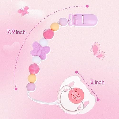Aori Pacifier Clips for Rebron Baby Dolls Silicone Holders Clips with Magnetic Pacifier -Pink thumbnail 6