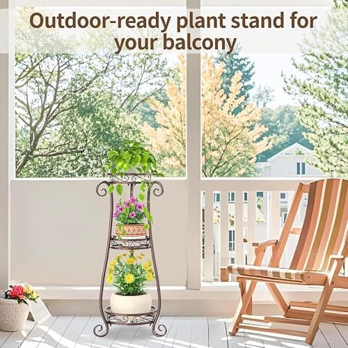 LASZOLA 3 Tier Bronze Metal Plant Stand for Multiple Large Planters Indoor Outdoor Organizer, Heavy Duty Tall Flower Stand for Corner Patio Bathroom Office, Modern Sturdy Vertical Iron Rack, Cat Proof thumbnail 8