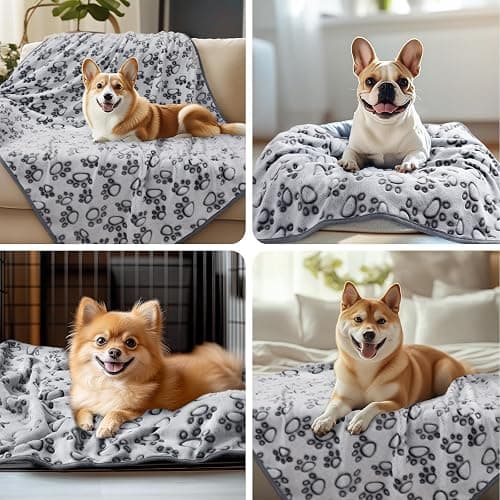 Luciphia Premium Soft Dog Blanket for Large Dogs Washable 300GSM Fluffy Warm Fleece Puppy Cat Paw Print Pet Flannel Grey Paw L(41"x31") thumbnail 4