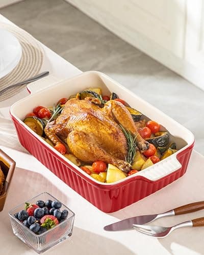 MALACASA 4.4 QT Baking Dish, 9x13 Large Casserole Dish for Oven, Ceramic Baking Pan, Rectangular Lasagna Pan Deep with Handles for Baking, Durable Microwave Oven Safe, Red, Series BAKE-BAKE thumbnail 7