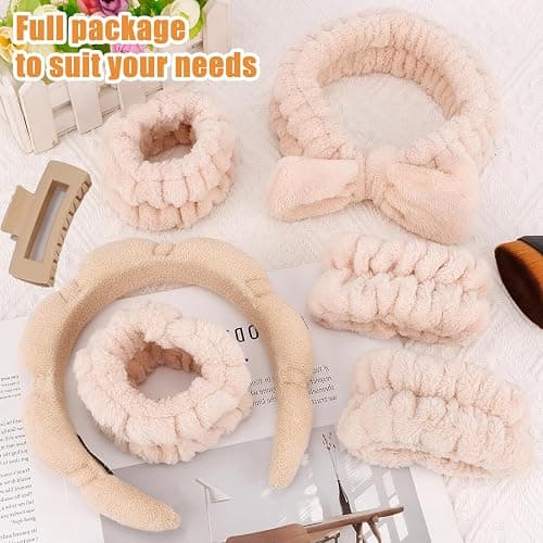 FDRJKN 7 Pack Skincare Headband Set, Spa Headband And Wristband Set, Non Slip Headband For Washface, Teen Girl Gifts, Unisex Adult & Children thumbnail 6