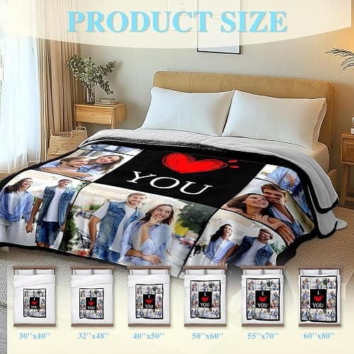 Bianspz Ships Next Day, Personalized Valentines Day Birthday Gifts for Him/Her, Custom Blanket with Photos, Personalized Blanket Couple Gifts Christmas for Mom Dad Boyfriend Girlfriend Wife Husband thumbnail 3