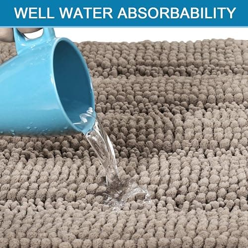 Non Slip Thick Shaggy Chenille Bathroom Rug Mat Set Extra Soft and Absorbent Striped Floor Rugs, 2 Piece, Machine-Washable thumbnail 5