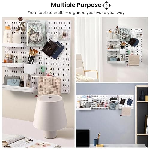 Peg board Set - 17 pcs Pegboard Kit, Includes 4 Pegboards with 13 Different Accessories, Pegboard Wall Organizer, Peg Boards for Wall Craft Room for Kitchen, Garage, Workshop, Tool Accessories | White thumbnail 5