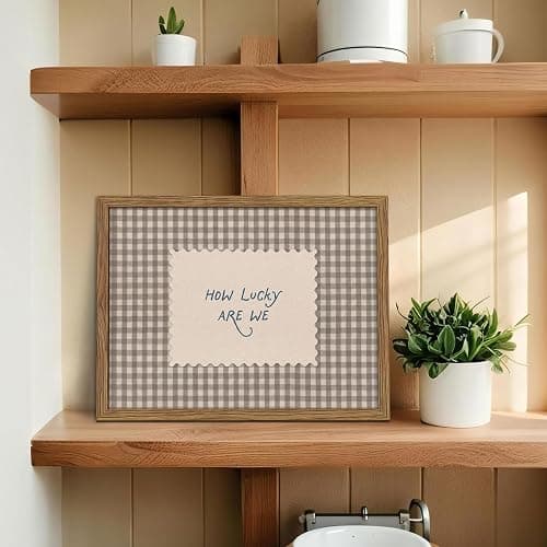 How Lucky Are We Wall Art, Vintage Gingham Inspirational Canvas Wall Decor Painting, Funky Preppy Stripe Quotes Poster Print Picture for Bedroom Dorm Apartment Decor 12x16 Inch Framed thumbnail 2