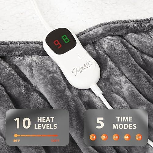 ⭐️Homemate Electric Heated Blanket Twin - 62"x84" Heating Bed Blankets Throw with 10 Heating Levels 8 Hours Auto Off Fast Heating Over-Heated Protection Ultra Soft Warm Flannel ETL Certified Grey thumbnail 4