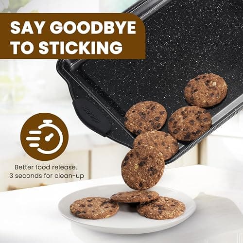 Kikcoin 22 PCS Nonstick Baking Pans Set, Stackable Bakeware Sets with Silicone Handles, 450°F Oven Safe Baking Sheet set, Easy Release Cookie Sheets for Baking, Black thumbnail 4