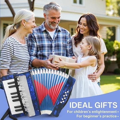 AKLOT 17 Key Piano Accordion, Lightweight Kids Accordion, Celluloid Accordions Brighter and Pure Tone than Plastic, Durable Metal Cover with Straps, Manual for Children, Beginners Acordeón (Blue) thumbnail 7