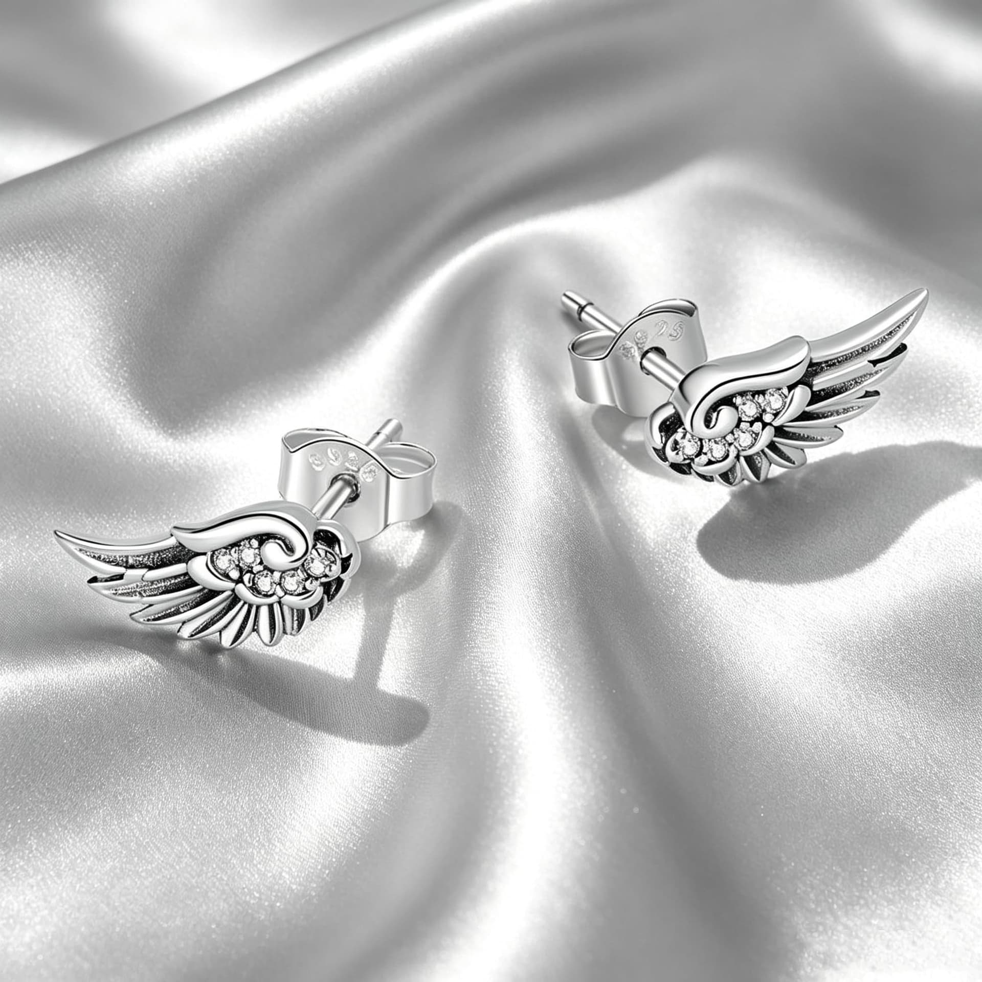 925 Sterling Silver Angel Wing Stud Earrings with Gift Box thumbnail 5