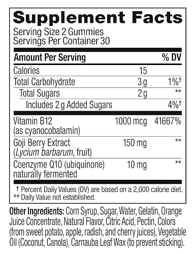 OLLY Extra Strength Daily Energy Gummy, Caffeine Free, 1000mcg Vitamin B12, CoQ10, Goji Berry, Adult Chewable Supplement, Berry Yuzu Flavor - 60 Count thumbnail 7