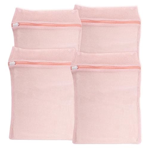 4-Piece Pink Medium Durable Organic Cotton Mesh Laundry Bags with Sturdy Zippers and Breathable Mesh are Delicate Laundry Bags for Underwear, Clothes, Pants and Socks - Image 1