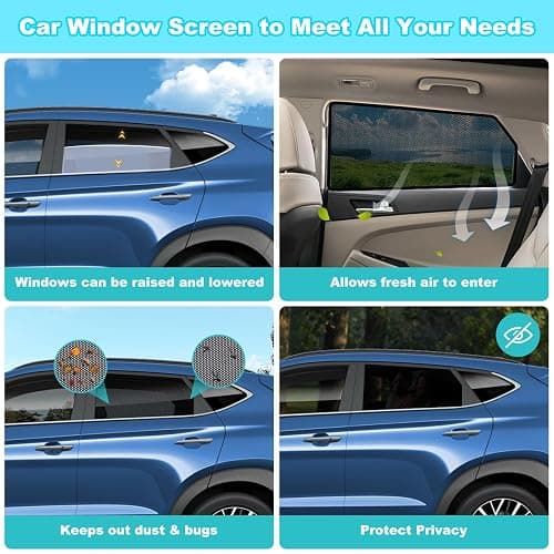 XCBYT 2015-2020 Tucson Window Shades, 4-Pack Magnetic Cooling Mesh | Blocks heat for camping & baby sleeping. Front shades are partial for rearview mirror. Wait 24h for clips to set thumbnail 5
