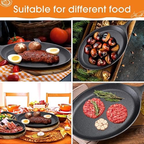 Lallisa 2 Sets Cast Iron Fajita Plate Set Fajita Plate Pan with Wooden Tray Anti Scald Protection Hot Mitt Cast Iron Skillet Set for Home Barbecue Kitchen Party Restaurant Catering Service thumbnail 6