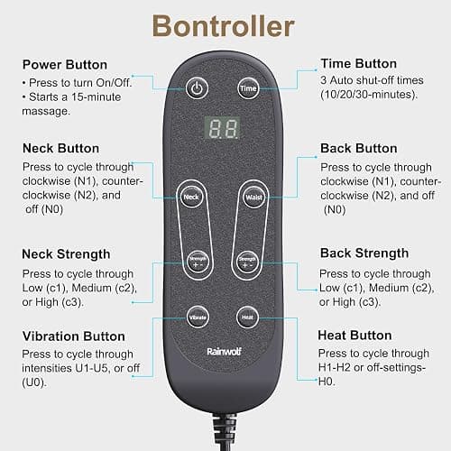 Rainwolf Shiatsu Neck and Back Massage Cushion with Heat - 4D Deep Tissue Kneading Full-Back Massager for Relief Fatigue, Adjustable Intensity & Height, for Office Chair & Home thumbnail 6