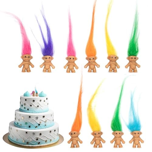 10 PCS Long-haired Lucky Mini Troll Dolls, Assorted Hair Colors, 0.78" Bodies, 2" Hair. Cake Toppers, Action Figures, School Project, Arts and Crafts, Party Favors thumbnail 5