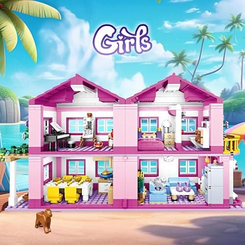 Pink Girls Summer Villa Friends Building Set Compatible with Friends Construction Educational Toy for Kids Age 8-12 and Up 1018 PCS thumbnail 2