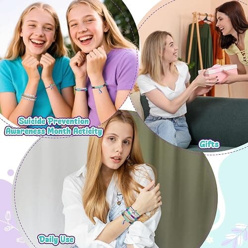 Y1tvei Suicide Awareness Bracelets Set- 7Pcs Suicide Prevention Awareness Colorful Clay Bead Surfer Bracelet with Purple Teal Ribbon Motivational Jewelry Gift for Suicide Mental Health Care Supplies thumbnail 6