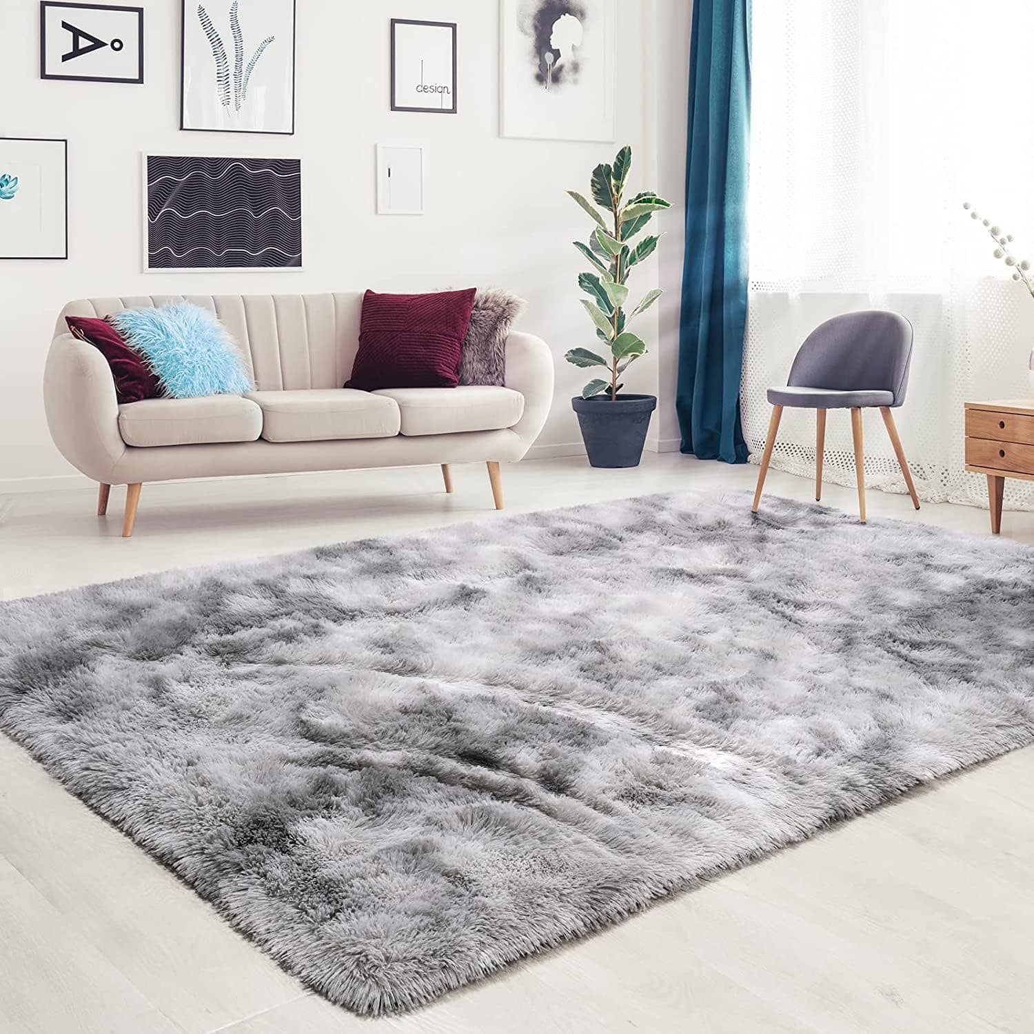 Super Soft Indoor Modern Shag Area Silky Smooth Fur Rugs Fluffy Rugs Anti-Skid Shaggy Area Rug Dining Room Home Bedroom Carpet Floor(Grey White, 120x160cm thumbnail 4
