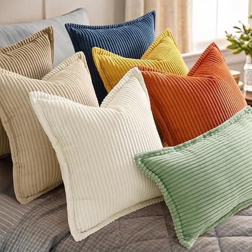 decorUhome Corduroy Sage Green Throw Pillow Covers 18x18 Set of 2 Decorative Soft Boho Farmhouse Euro Couch Pillow Covers for Living Room Bed Sofa Broadside Striped Pillow Cases thumbnail 7
