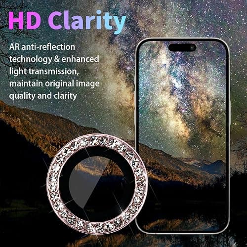 Zevytop Camera Lens Protector for iPhone 14 Pro/iPhone 14 Pro Max, Individual Tempered Glass Aluminum Alloy Ring Lens Cover with Installation Tray Fit for iPhone 14 Pro/14 Pro Max Diamond Pink thumbnail 3