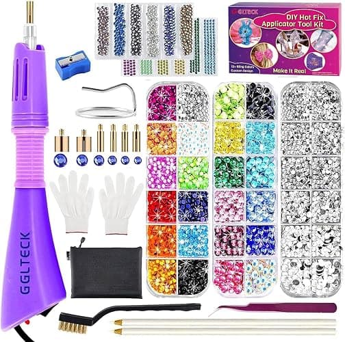 GLTECK Hotfix Applicator, Bedazzler Kit with 5784 PCS Rhinestones for Crafts, DIY Hot Fix Rhinestone Applicator Wand Setter Tool with 7 Tips, 6 Pattern Templates, Gloves, Tweezers & Cleaning Brush - Image 1