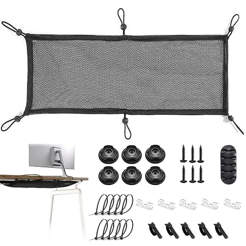 Cevicant Cable Management Mesh Under Desk Kit, Privacy Net, 36PCS Table Flexible Wire Organizer, Extra Large Capacity Kit Desk, 27 x 10 Inches - Image 1