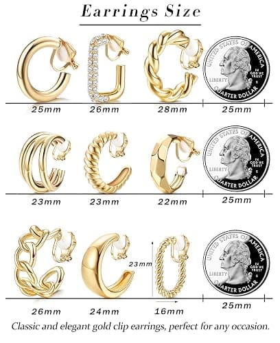 THUNARAZ 9 Pairs Clip on Earrings for Women 14K Gold Plated Chunky Hoop Clips Earring Trendy Clip on Hoop Earrings for Women Non-Pierced Fake Jewelry thumbnail 6