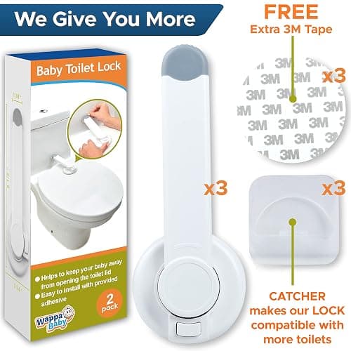 Baby Toilet Lock (3 Pack) Ideal Baby Proof Toilet Lid Lock with Arm – No Tools Needed Easy Installation with 3M Adhesive – Top Safety Toilet Seat Lock – Fits Most Toilets – White thumbnail 6