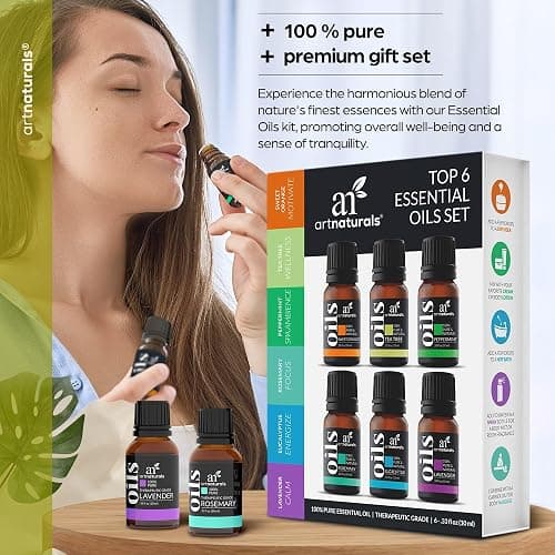 ArtNaturals Aromatherapy Top-6 Essential Oil Set - (6 x 10ml Bottles) - 100% Pure of The Highest Therapeutic Grade - Premium Gift Set – Lavender, Peppermint, Tea Tree, Eucalyptus thumbnail 2