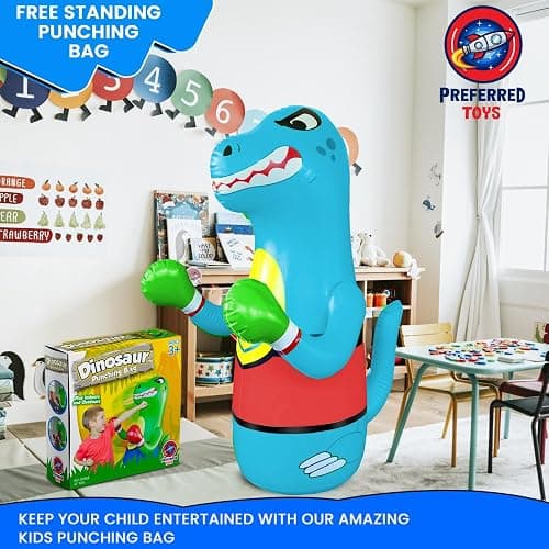 Preferred Toys Inflatable Dinosaur Punching Bag for Kids – Bop Bag for Toddlers and Children Ages 3-14 – 47" Blow Up Toy with Bounce-Back Action – Fill Base with Sand or Water - Blue thumbnail 3