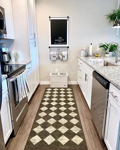 Lahome Washable Kitchen Runner Rug, Rug Runners for Hallways 6 Feet Non Slip Long Bathroom Rugs Runner, Moroccan Trellis Non Skid Low Pile Laundry Room Carpet Runners for Bedroom Entryway, 2x6 Brown thumbnail 3