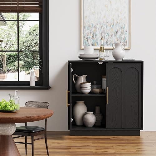 FORTUNETEC Sideboard Buffet Cabinet with Storage, Modern Accent Cabinet with Arched Doors & Shelf, 31.5" Modular Media Console, Minimalist Credenza for Living Room Kitchen Dining Room Entryway, Black thumbnail 7