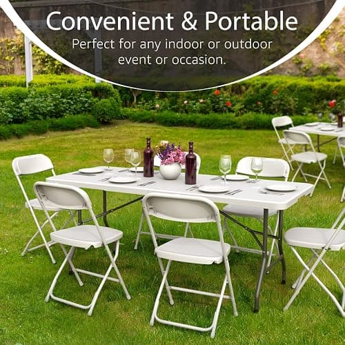 6 Feet Foldable Table with Built in Handle & Steel Legs | 6FT Heavy Duty Folding Portable | Perfect for Party, Dining, Wedding, Events, Picnic Indoor, Outdoor, Camping, Utility, Folding - 6 Foot thumbnail 2