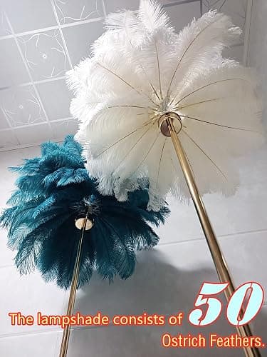 GIOAMH Natural Ostrich Feather Floor Lamp, 3-Way Color Temperature,Simple Modern Bedroom and Living Room Standing Lamp, Golden Lamp Body, G4-LED Bulb (White) thumbnail 3
