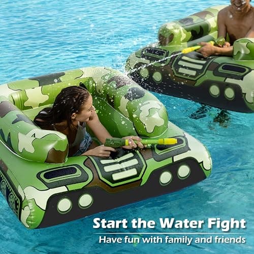 Inflatable Tank Pool Floats Adults - Jasonwell Kids Pool Floaties Swimming Pool Tank with Water Cannon Gun Swim Floaty Rafts Lake Beach Party Pool Toys for Boys Girls Kids Adults Green thumbnail 5