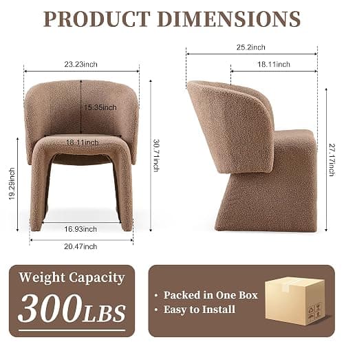 NORDICANA Barrel Dining Room Chair with Arms, Faux Fur Accent Chair for Kitchen, Living Room, Upholstered Single Chair, Rounded Back, Brown thumbnail 2