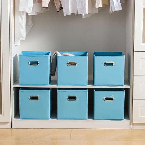 EITMOW 6 Pack Open Fabric Storage Bins with Metal Handle, 10.6x10.6x11 Inch Foldable Cube Organizer Baskets for Closet Shelf Cabinet, Collapsible Fabric Boxes for Home Storage (Sky blue) thumbnail 5