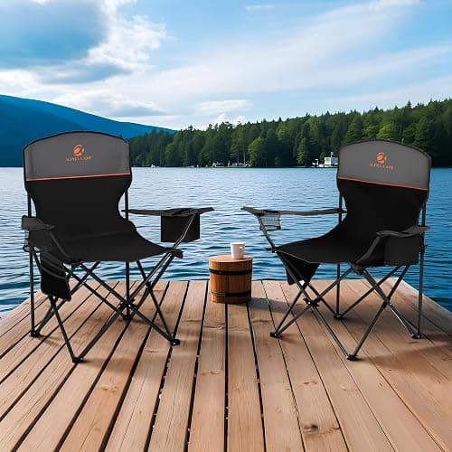 ALPHA CAMP Camping Chair 2 Pack Portable Chair with 3-Can Cooler Folding Chair with Side Pocket and Cup Holder, Collapsible for Camping, Tailgates, Beach, Fishing and Sports,2PC thumbnail 2