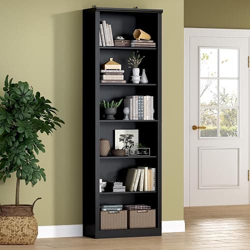 BORNOON 75" Tall Bookshelf, 6-Tier Floor Standing Bookcase with 2 Adjustable Shelves, 24" Wide Open Storage Shelf, Modern Display Organizer for Home Office, Living Room, Bedroom, Study - Image 1
