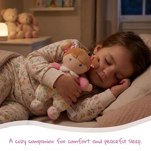 June Garden My First Doll Blossom, 9.5" Soft Plush Baby Doll with Gentle Rattle, Embroidered Face, Pink Floral Pajamas, First Doll Gift for Newborns, Infants & Toddlers thumbnail 5