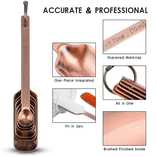 IFFMYJB Copper Plate Measuring Cups and Spoons Set of 12, Copper Measuring Cups and Spoons Set with Leveler, Stainless Steel Measuring Spoons & Cups for Dry & Liquid Ingredients During Kitchen&Baking thumbnail 7
